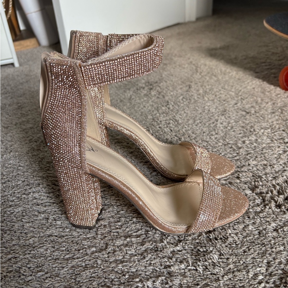 Gold rhinestone heels